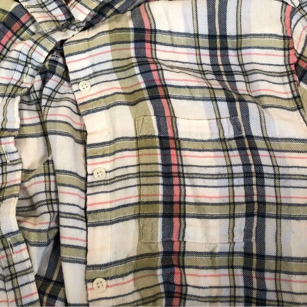 Old Navy Plaid Boyfriend Fit Button-Down Girl's Flannel - Size XL - White/Green